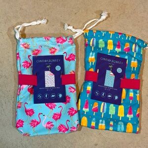 NEW NWT Cynthia Rowley Set of 2 Drawstring Bags Gift Bags Beach Summer Travel